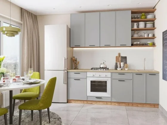 Готовый кухонный гарнитур 2.2 метра кухня без столешницы Фрейм-02 Grey Silk, Дуб Вотан